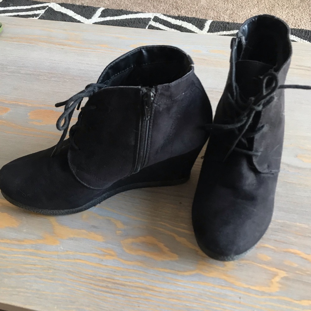 Black Suede Wedge Heel Booties - Women’s Size 10